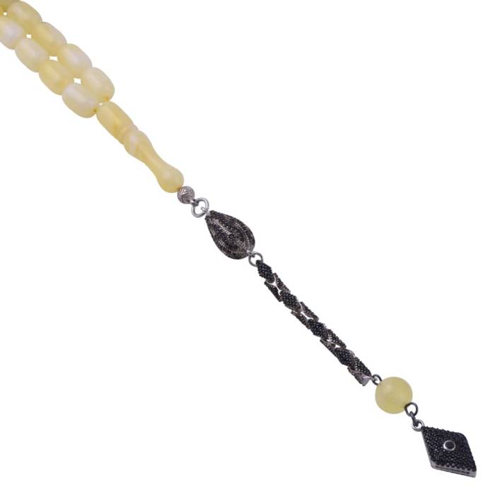 Capsule Cut Squeezing Amber Rosary with Silver Tassel 9 Gr Silver