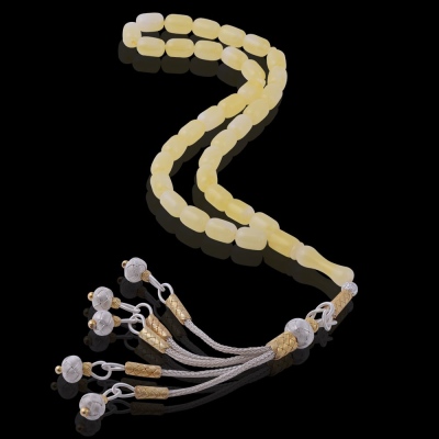 Capsule Cut Kazaz Silver Tasseled Squeezing Amber Rosary 14.70 Gr Silver - Thumbnail
