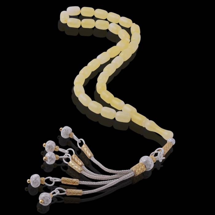 Capsule Cut Kazaz Silver Tasseled Squeezing Amber Rosary 14.70 Gr Silver