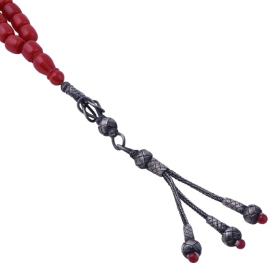 Capsule Cut Kazazaz Squeezing Amber Rosary with Silver Tassel 9.70 Gr Silver - Thumbnail