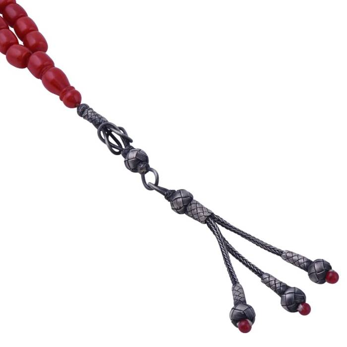 Capsule Cut Kazazaz Squeezing Amber Rosary with Silver Tassel 9.70 Gr Silver