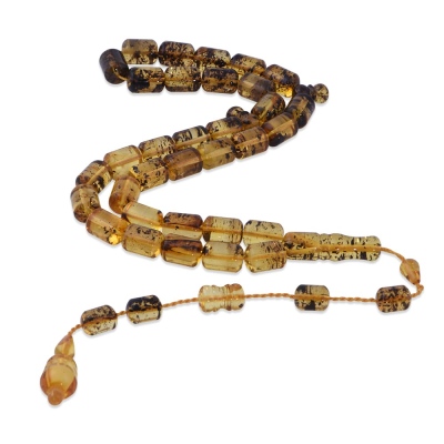 nusnus - 8x12 mm Fossil Amber 27.37 gr Rosary with Capsule Cutting System