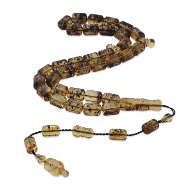 nusnus - 8x12 mm Fossil Amber 27.67 gr Rosary with Capsule Cutting System