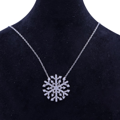 Snowflake Silver Women Necklace - Thumbnail