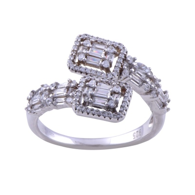 Kare Kesim Baget Taşlı Kadın 925 Ayar Gümüş Yüzük (ZRK 2160) 3.8 gr - nusnus