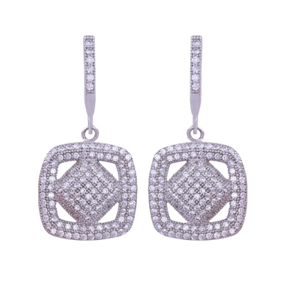 Square Model Silver Earrings with Stones - nusnus