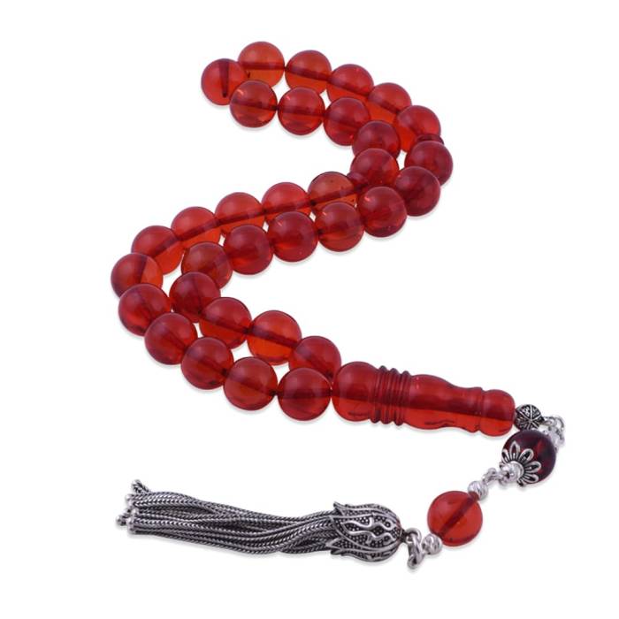 Red Globe Cut 11x11 mm Drop Amber Rosary 28.60 gr Rosary