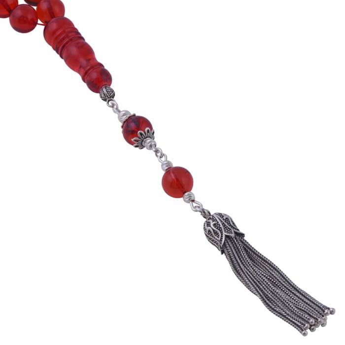 Red Globe Cut 11x11 mm Drop Amber Rosary 28.60 gr Rosary