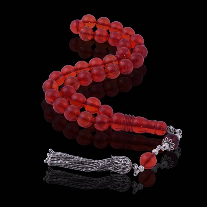 Red Globe Cut 11x11 mm Drop Amber Rosary 28.60 gr Rosary