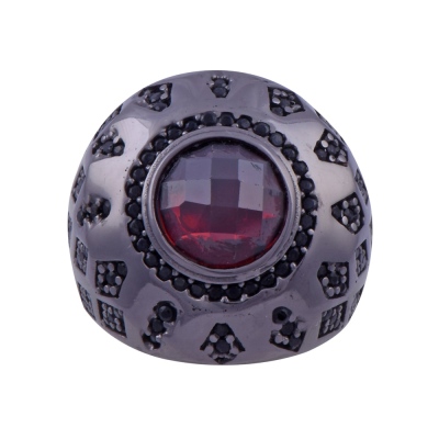nusnus - Men's Silver Ring with Red Zircon Stone 13.5 gr