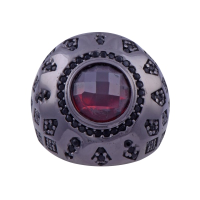 Men's Silver Ring with Red Zircon Stone 13.5 gr - Thumbnail