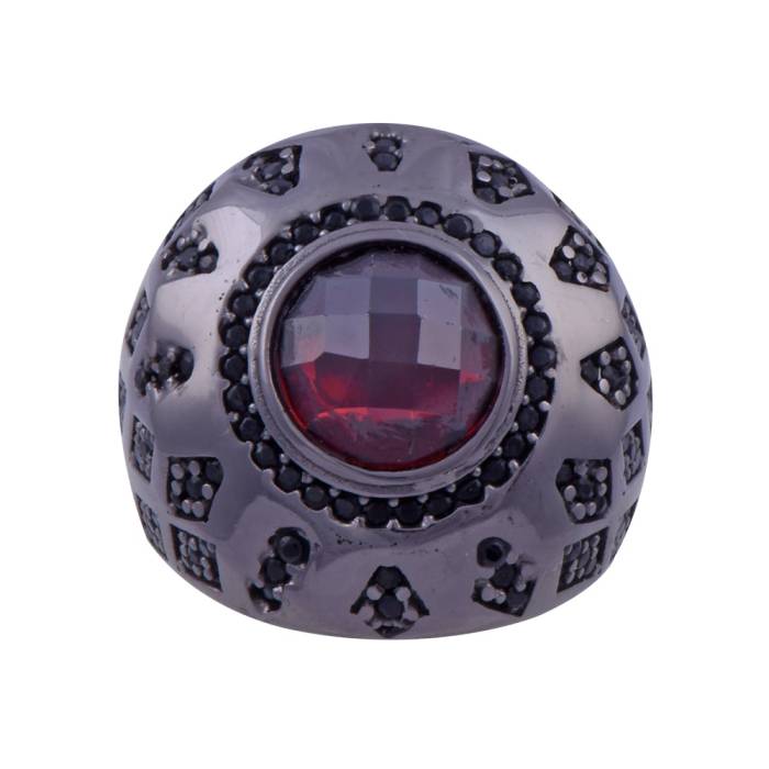 Men's Silver Ring with Red Zircon Stone 13.5 gr