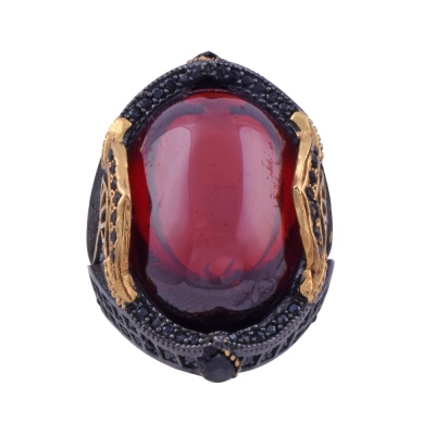 nusnus - Men's Silver Ring with Red Zircon Stone 27.8 gr