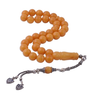 nusnus - Sphere Cut 11 mm Drop Amber 30.3 gr Rosary Antique Colour 10 gr Silver Tassel