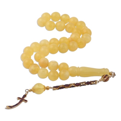 nusnus - Sphere Cut 11.5x11.5 mm Drop Amber Rosary 34.50 gr Rosary