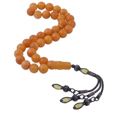 Küre Kesim 12.5x12.5 mm Damla Kehribar Tesbih 42.81 gr Antik Renk - nusnus