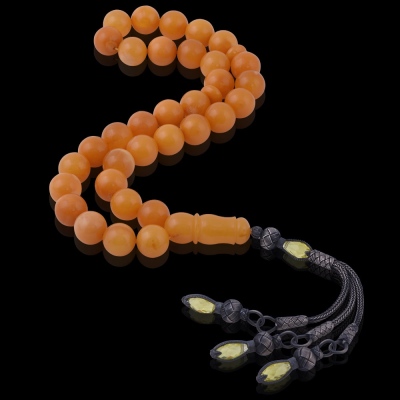 Sphere Cut 12.5x12.5 mm Drop Amber Rosary 42.81 gr Antique Colour - Thumbnail