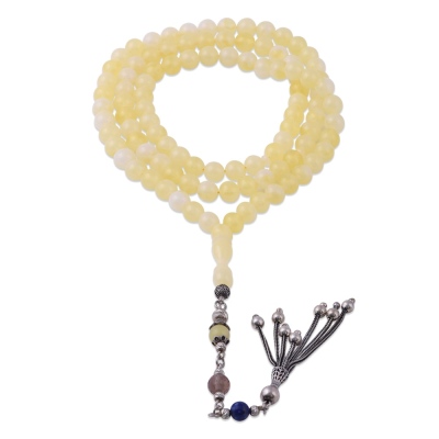 Küre Kesim 99 lu Gümüş Püsküllü Sıkma Kehribar Tesbih 10.50 Gr Gümüş - nusnus