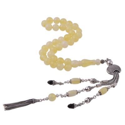 nusnus - Globe Cut Squeezing Amber Rosary with Silver Tassel 19.30 Gr Silver