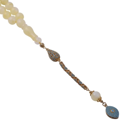 Globe Cut Squeezing Amber Rosary with Silver Tassel 9.7 Gr Silver - Thumbnail