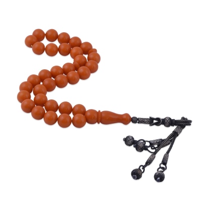 nusnus - Sphere Cut Kazazaz Squeezing Amber Rosary with Silver Tassel 12.25 Gr Silver