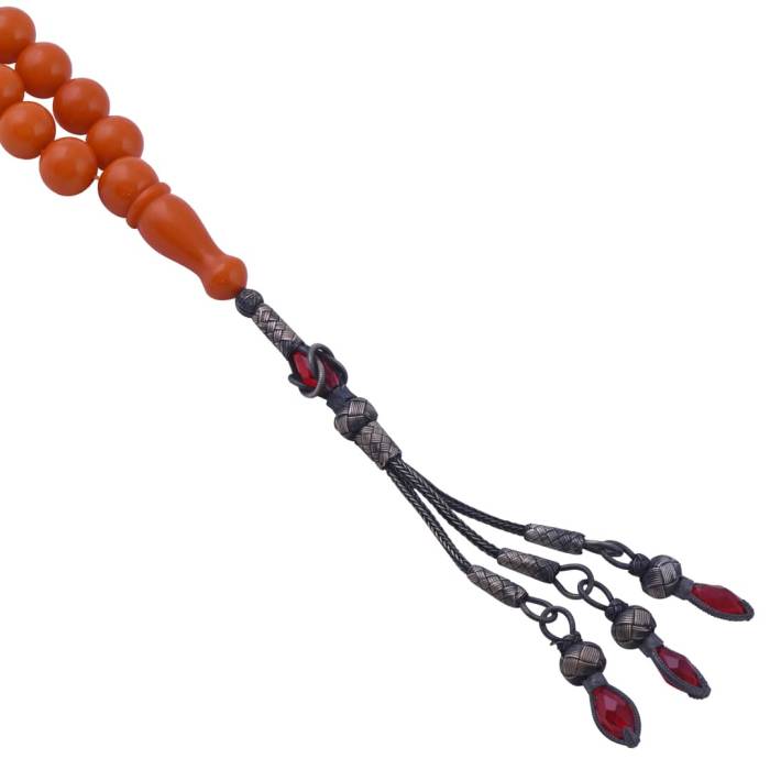 Sphere Cut Kazazaz Squeezing Amber Rosary with Silver Tassel 13.20 Gr Silver