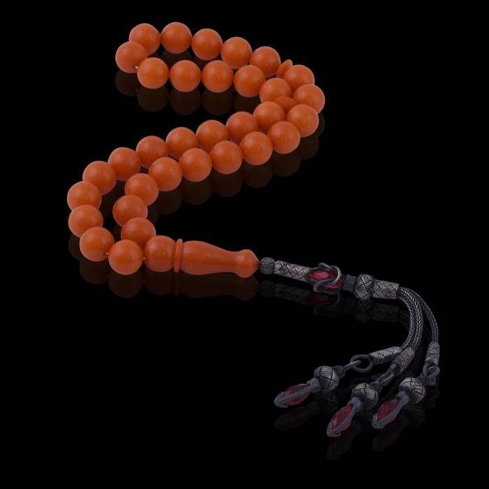 Sphere Cut Kazazaz Squeezing Amber Rosary with Silver Tassel 13.20 Gr Silver