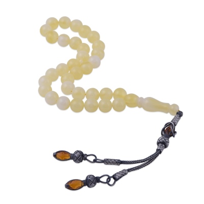 nusnus - Sphere Cut Kazazaz Squeezing Amber Rosary with Silver Tassel 9.20 Gr Silver