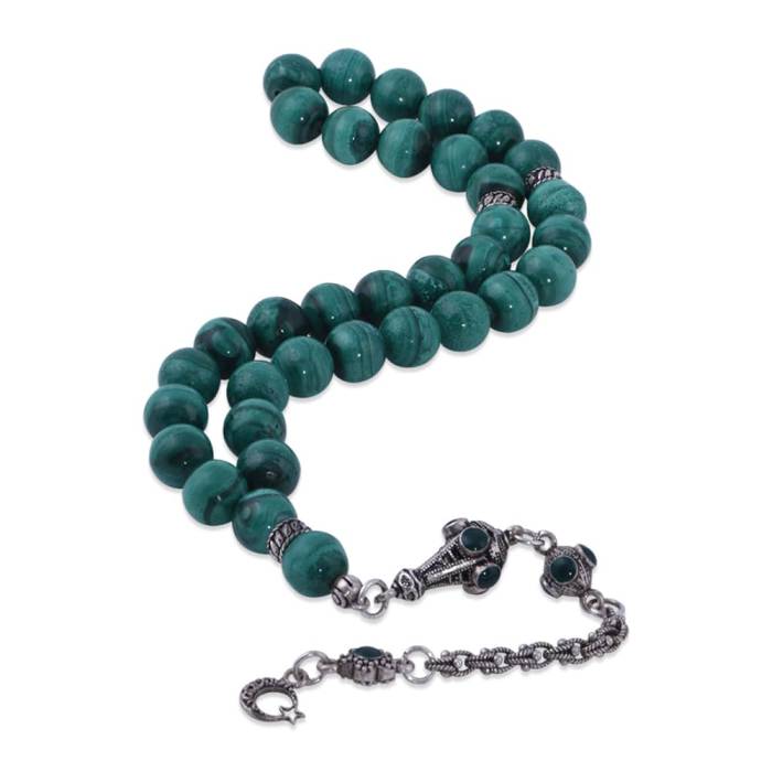 Sphere Cut Malachite Stone Rosary T-0845
