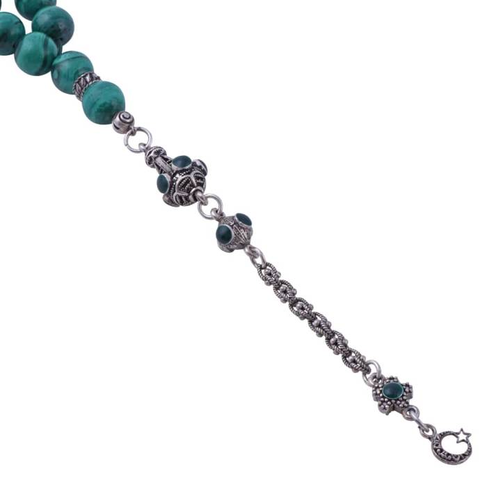 Sphere Cut Malachite Stone Rosary T-0845