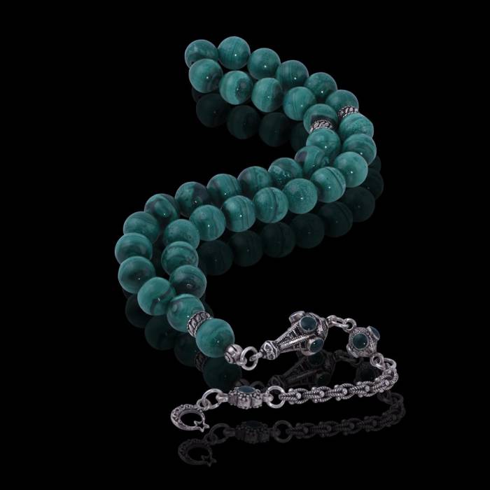 Sphere Cut Malachite Stone Rosary T-0845