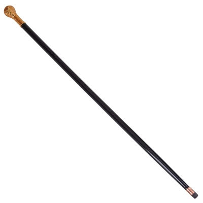 nusnus - Lale Motifli Gold Düz Siyah Ahşap Asa 95 cm