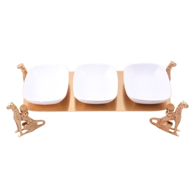 Leopard 3-Piece Cookie Holder (Stand: 17X35 Cm-Height: 10 Cm Bowls: 10X13 Cm) - Thumbnail