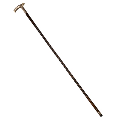 Leopar Başlı Kıvrımlı İnce Koyu Kahverengi Baston - nusnus