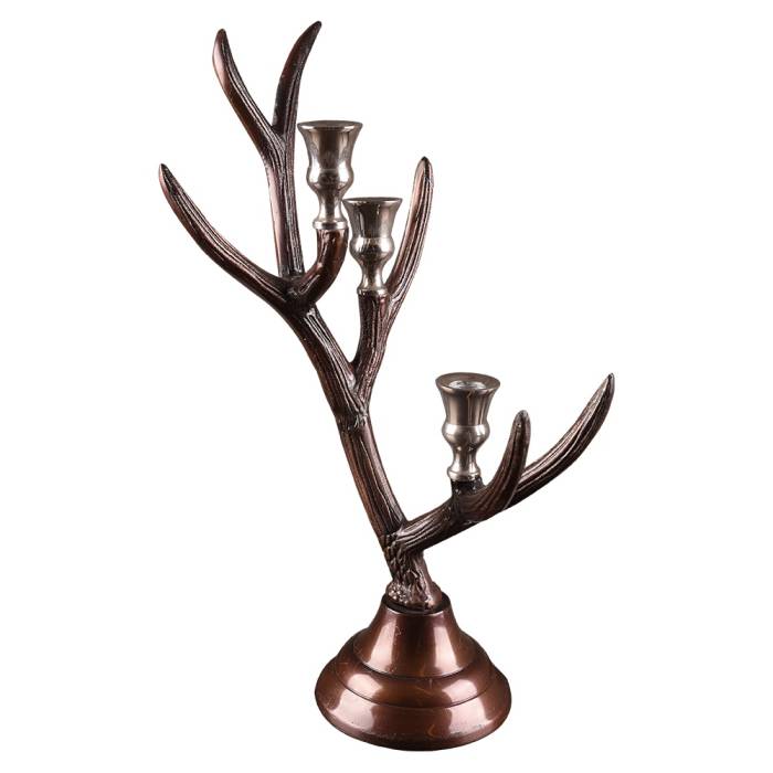Lucky Art Bronze/Silver 3 Piece Horn Candle 46Cm