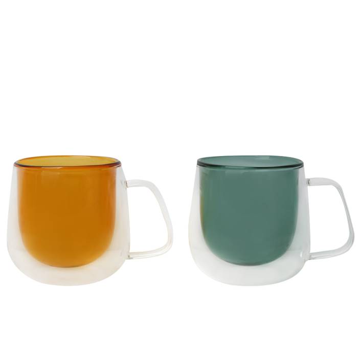 Lucky Art Classica 200 ml Double Walled Borasilicate Americano Coloured Glass Set - 1