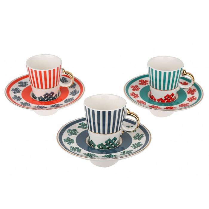 Lucky Art Noble Bone Line Patterned Coffee Cup 6 pcs