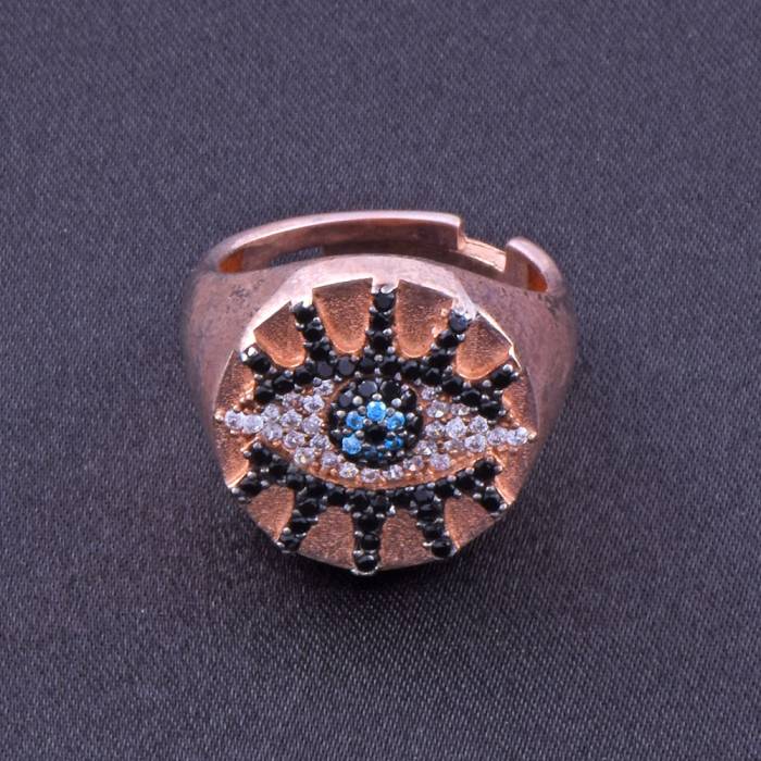 Mavi-Siyah Taşlı Rose Gold Yüzük 5.1 Gr