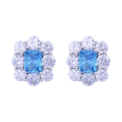 Blue Baguette Silver Earrings - nusnus