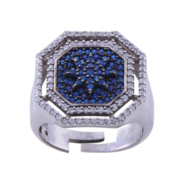 Silver Ring with Blue Stone 5.7 Gr - 1