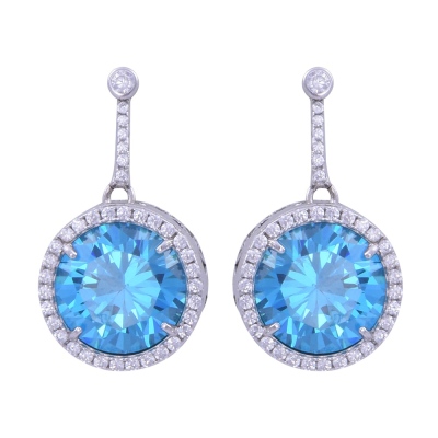 Mavi Taşlı Sallantılı Gümüş Küpe - nusnus