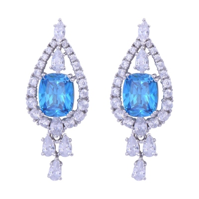 Blue Stone Dangle Silver Earrings - nusnus