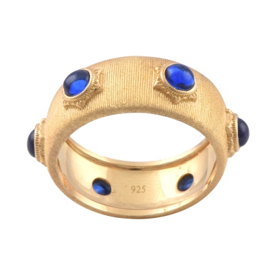 nusnus - Yellow Colour Silver Ring with Blue Stone 5.6 Gr