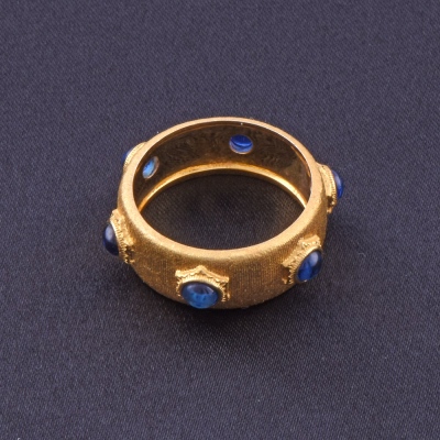 Yellow Colour Silver Ring with Blue Stone 5.6 Gr - Thumbnail