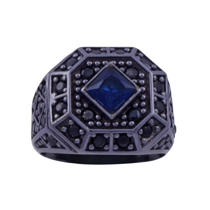 Men's Silver Ring with Blue Zircon Stone 15 gr