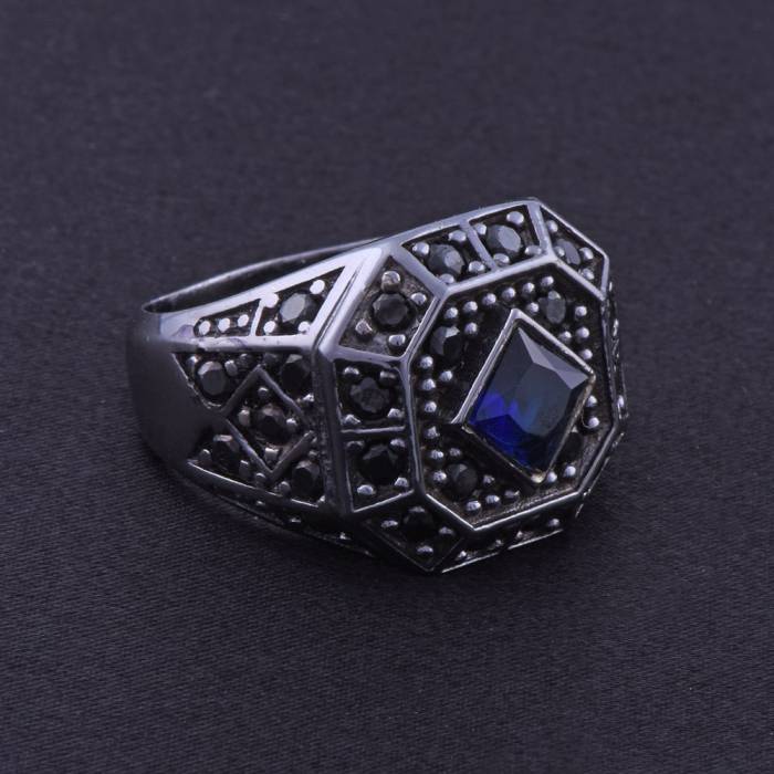 Men's Silver Ring with Blue Zircon Stone 15 gr