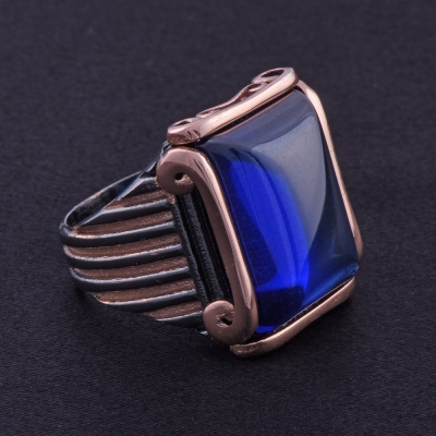 Men's Silver Ring with Blue Zircon Stone 15.7 gr - Thumbnail