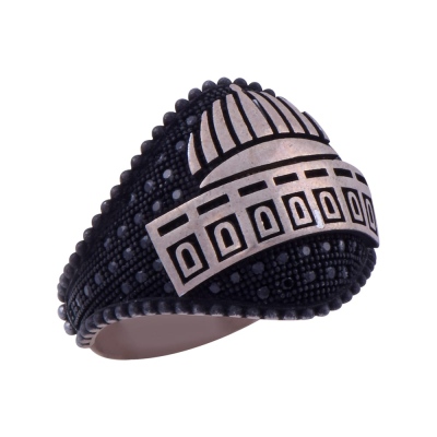 925 Sterling Silver Men's Ring with Micro Stone Engraved - Thumbnail