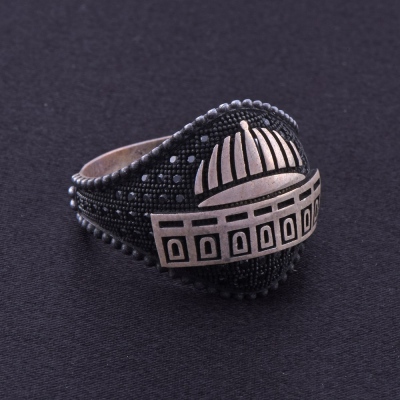 925 Sterling Silver Men's Ring with Micro Stone Engraved - Thumbnail