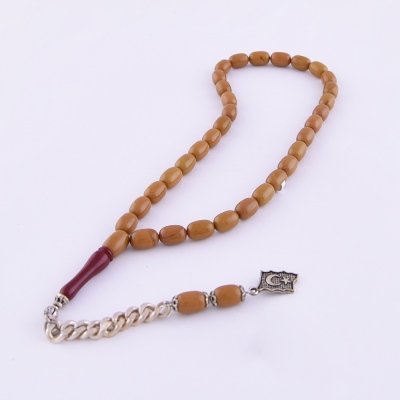 nusnus - Moire Squeezed Amber Capsule Cut Rosary with Crescent and Star Tassels ELT 20